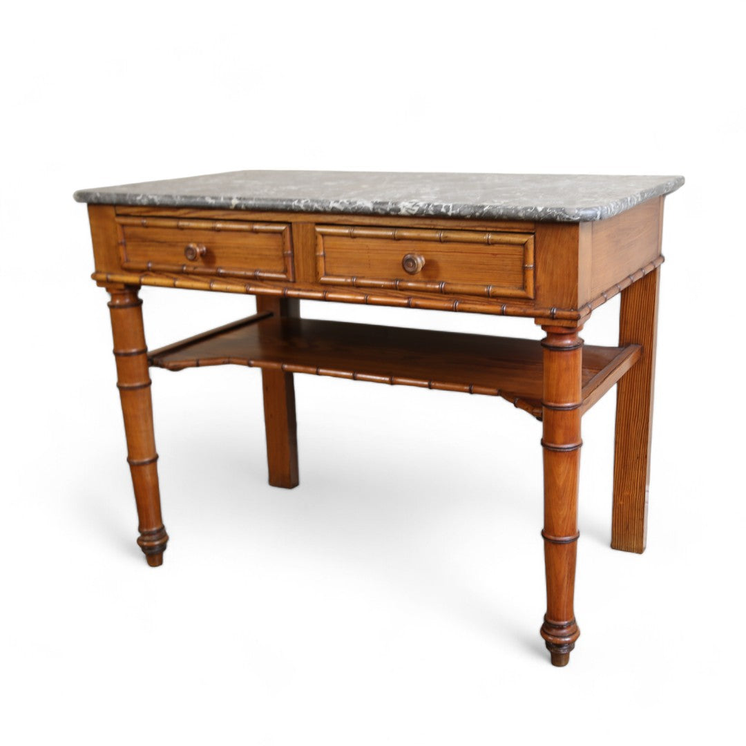 Marble Top Faux Bamboo Side Table