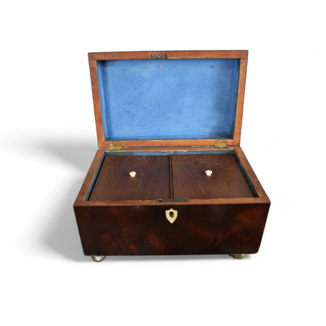 Mahogany Tea Caddy on Brass Feet