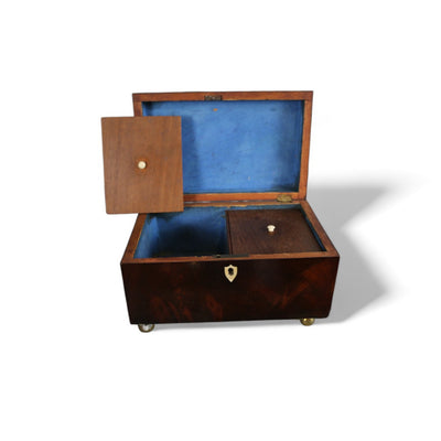 Mahogany Tea Caddy on Brass Feet