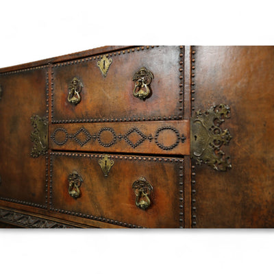 Leather Sideboard on Carved Oak Stand