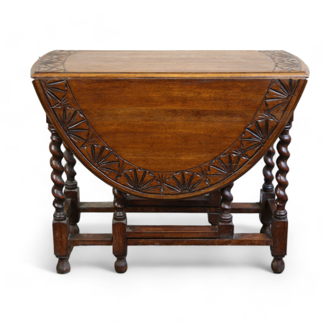 English Oak Carved Drop Leaf Table