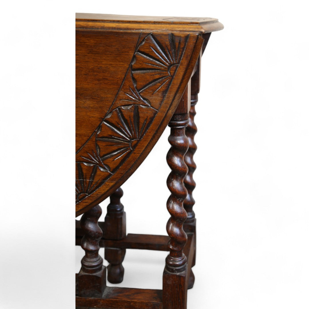 English Oak Carved Drop Leaf Table