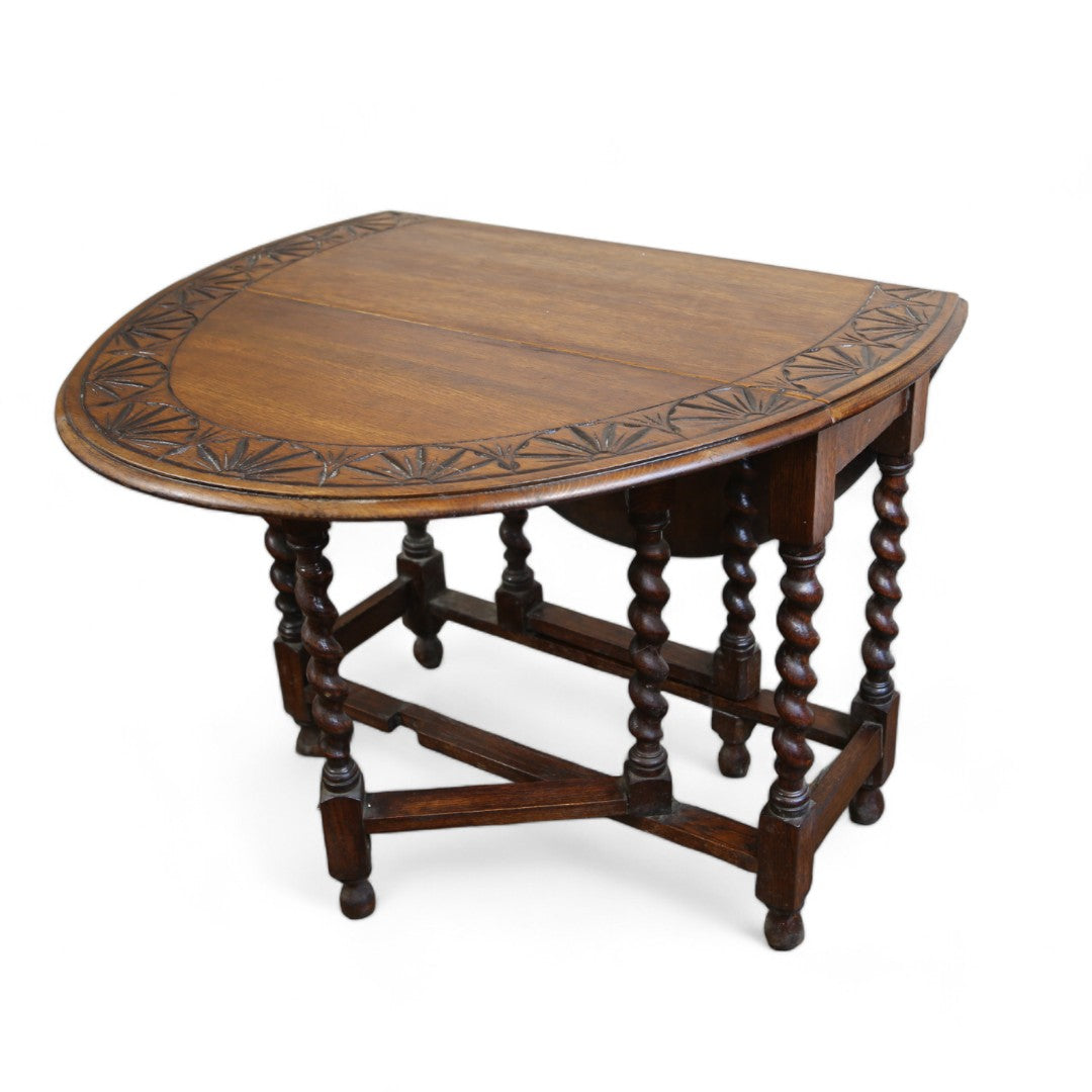 English Oak Carved Drop Leaf Table