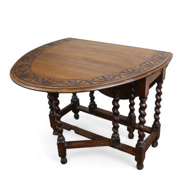 English Oak Carved Drop Leaf Table