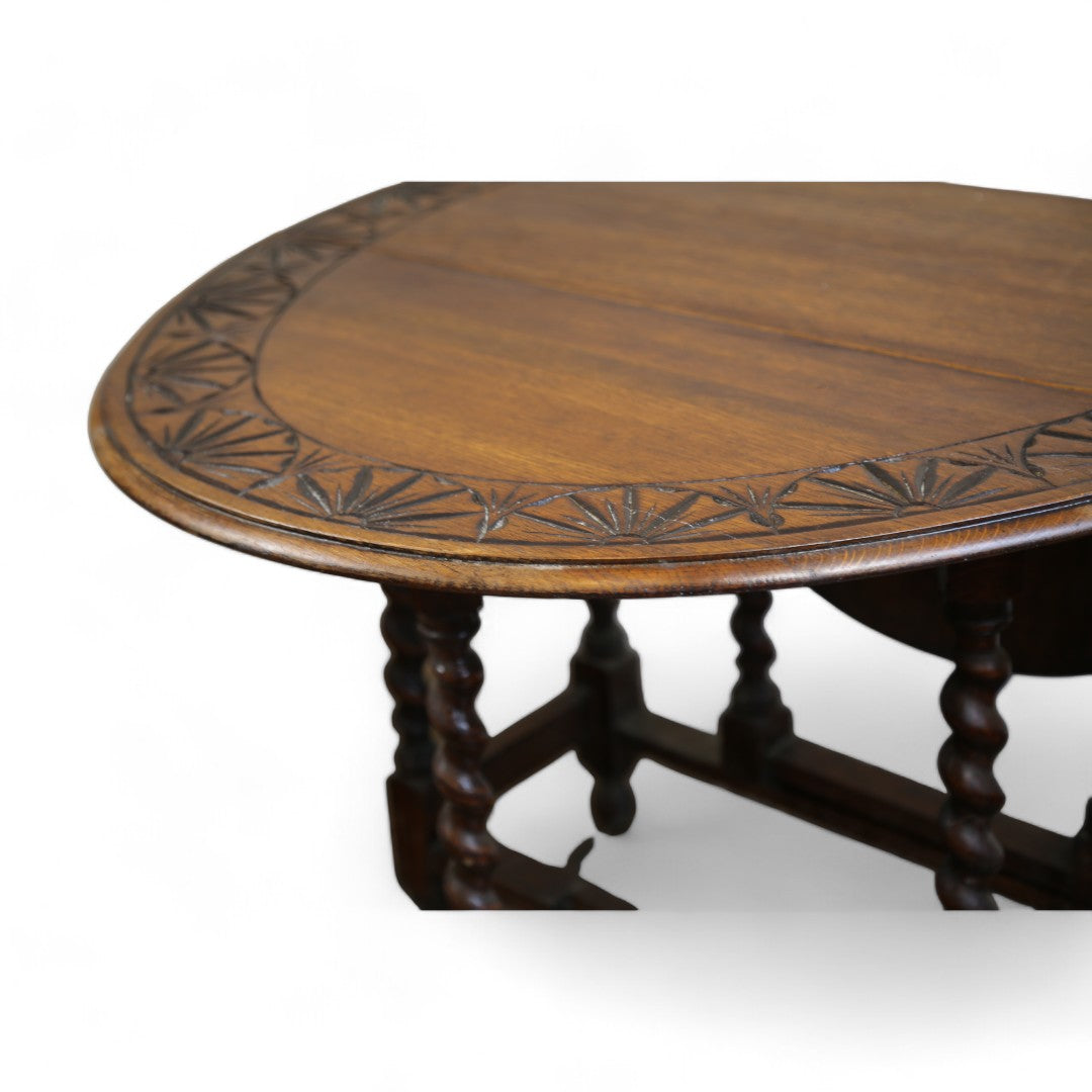 English Oak Carved Drop Leaf Table