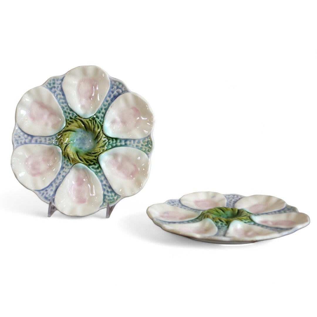 Pair of Majolica Oyster Plates