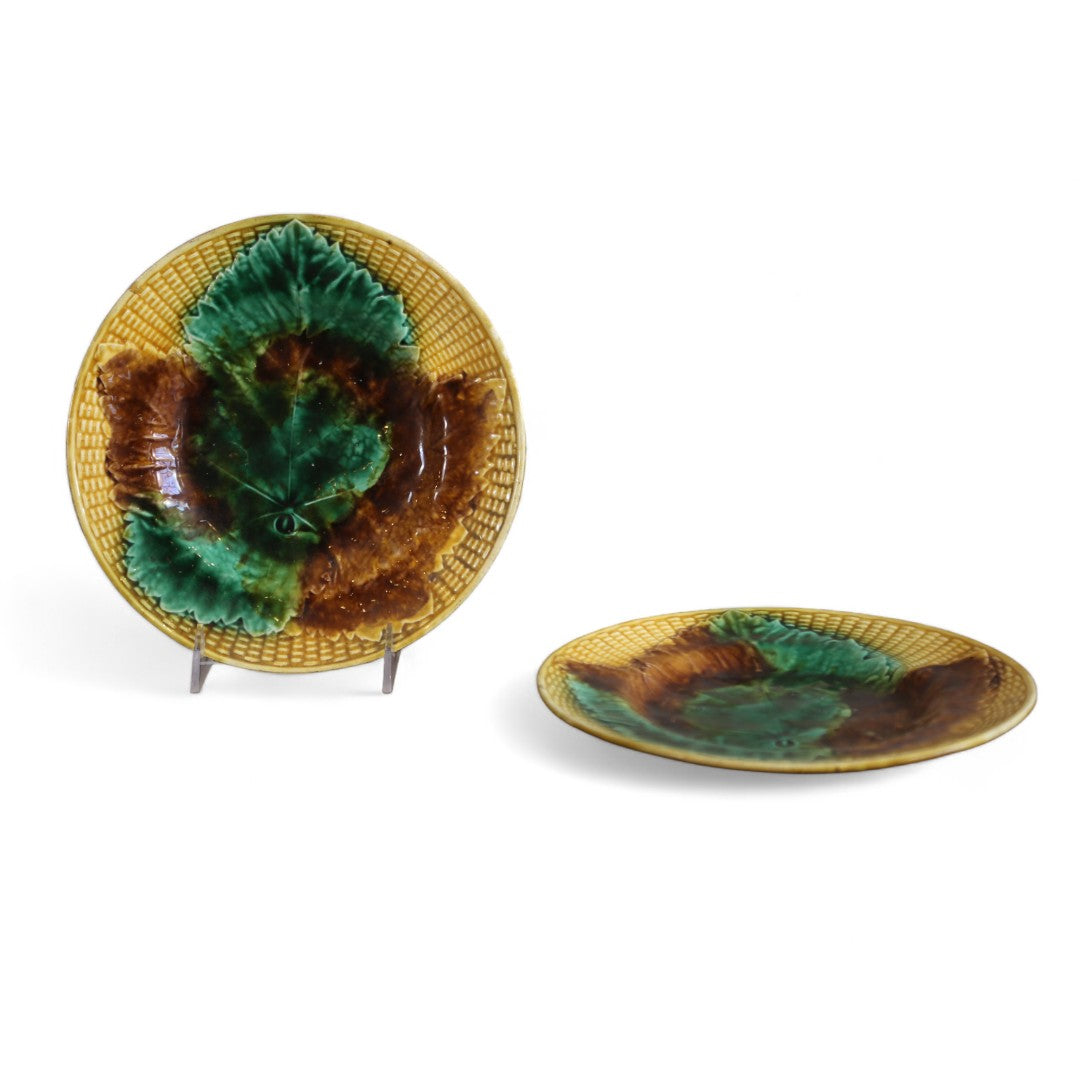 Pair of Maple Leaf Majolica Plates